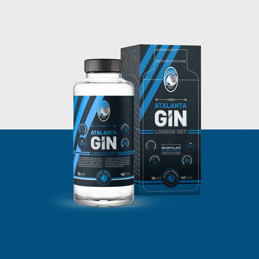 Packaging del gin ufficiale dell&rsquo;Atalanta Calcio per Zen Italian Gin