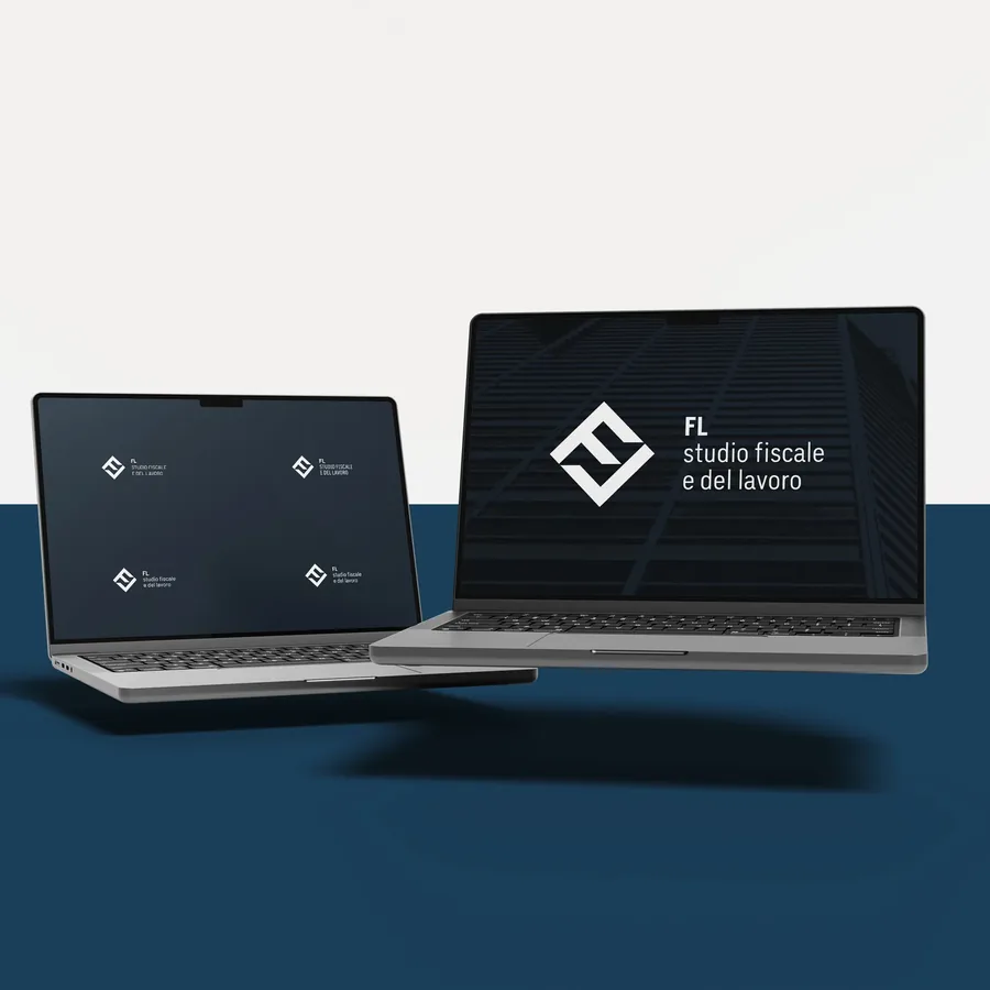 Identità visiva di FL, studio fiscale e del lavoro, su due laptop
